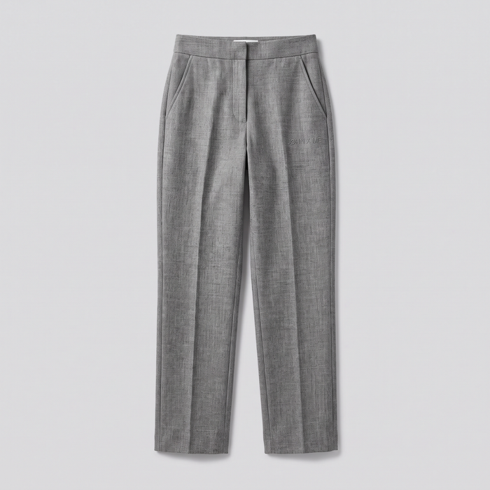 Pantalon droit taille haute, gris chiné, vue de face — John x Me