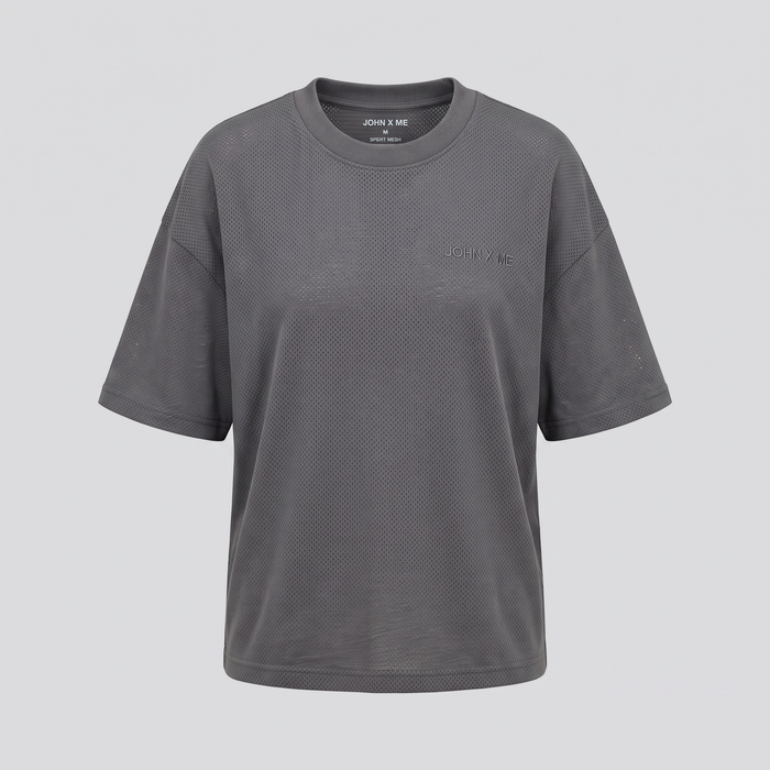 T-shirt en mesh, gris fer, vue de face — John x Me