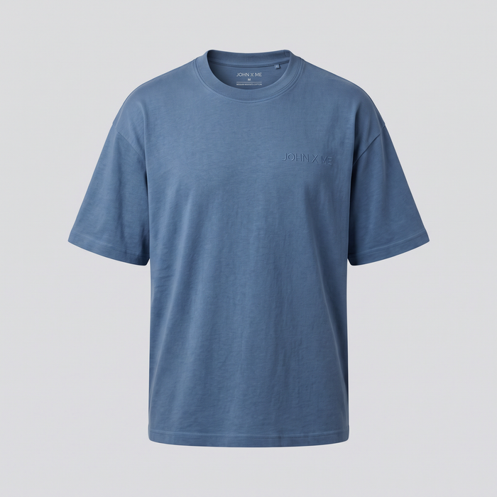 T-shirt medium weight, bleu, vue de face — John x Me