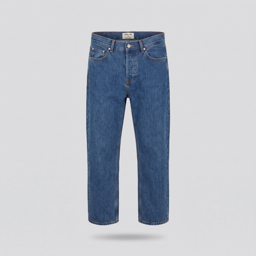 Jean droit cinq poches, indigo, vue de face — John x Me