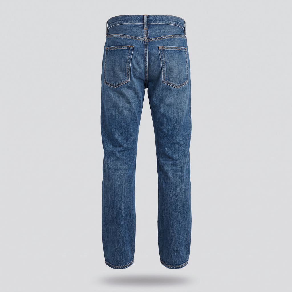 Jean droit cinq poches, indigo, vue de dos — John x Me