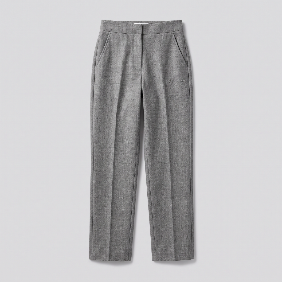 Pantalon droit taille haute, gris chiné, vue de face — John x Me