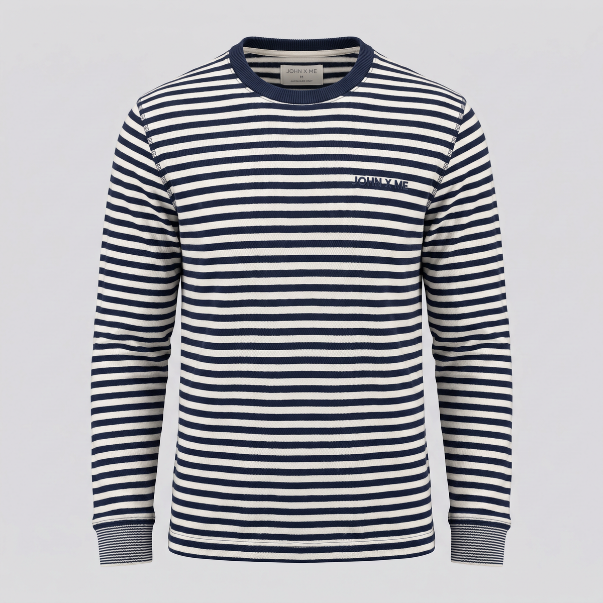 T-shirt jacquard rayé, marine, vue de face — John x Me