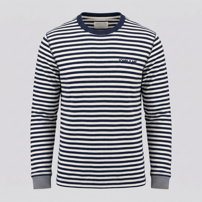 T-shirt jacquard rayé, marine, vue de face — John x Me
