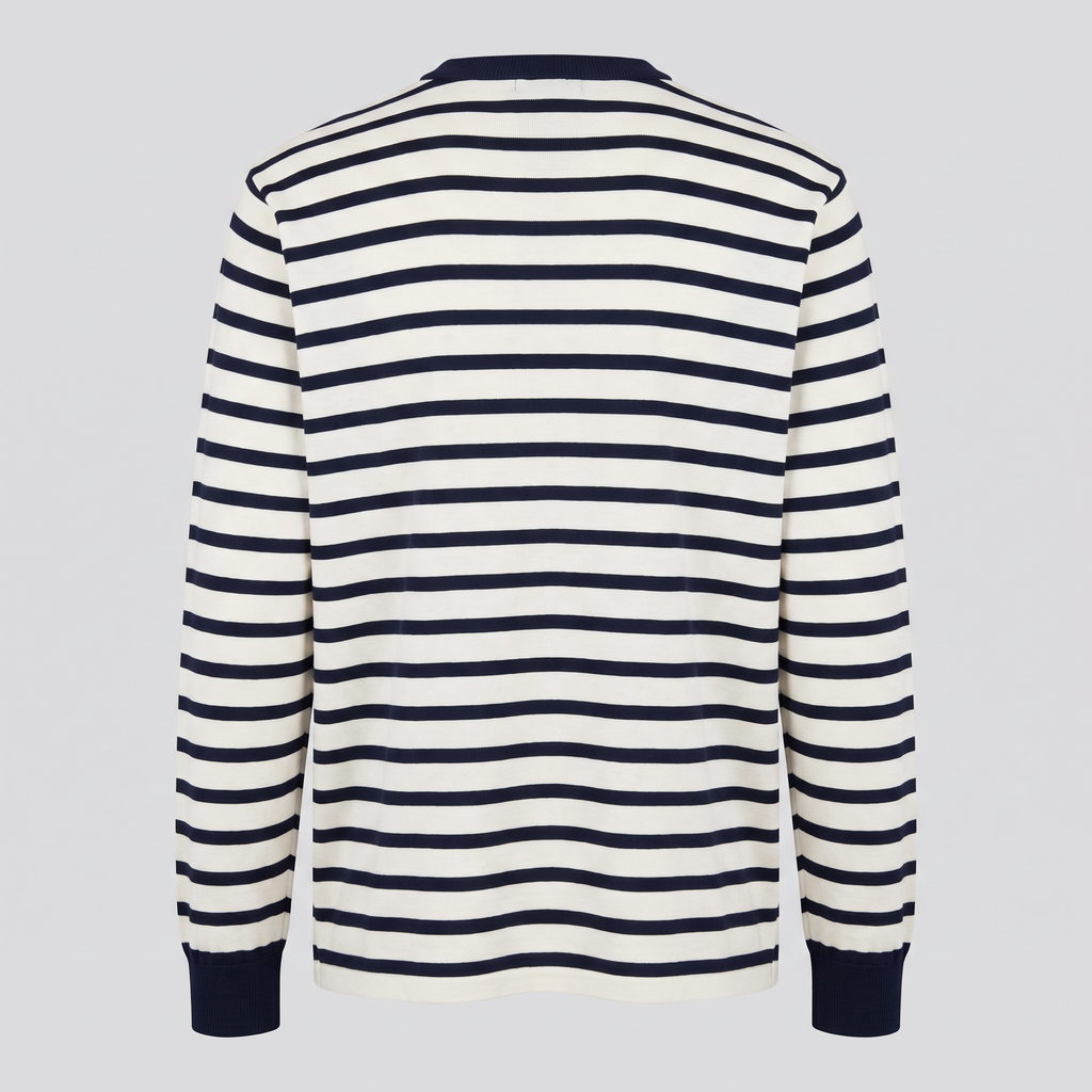 T-shirt jacquard rayé, marine, vue de dos — John x Me