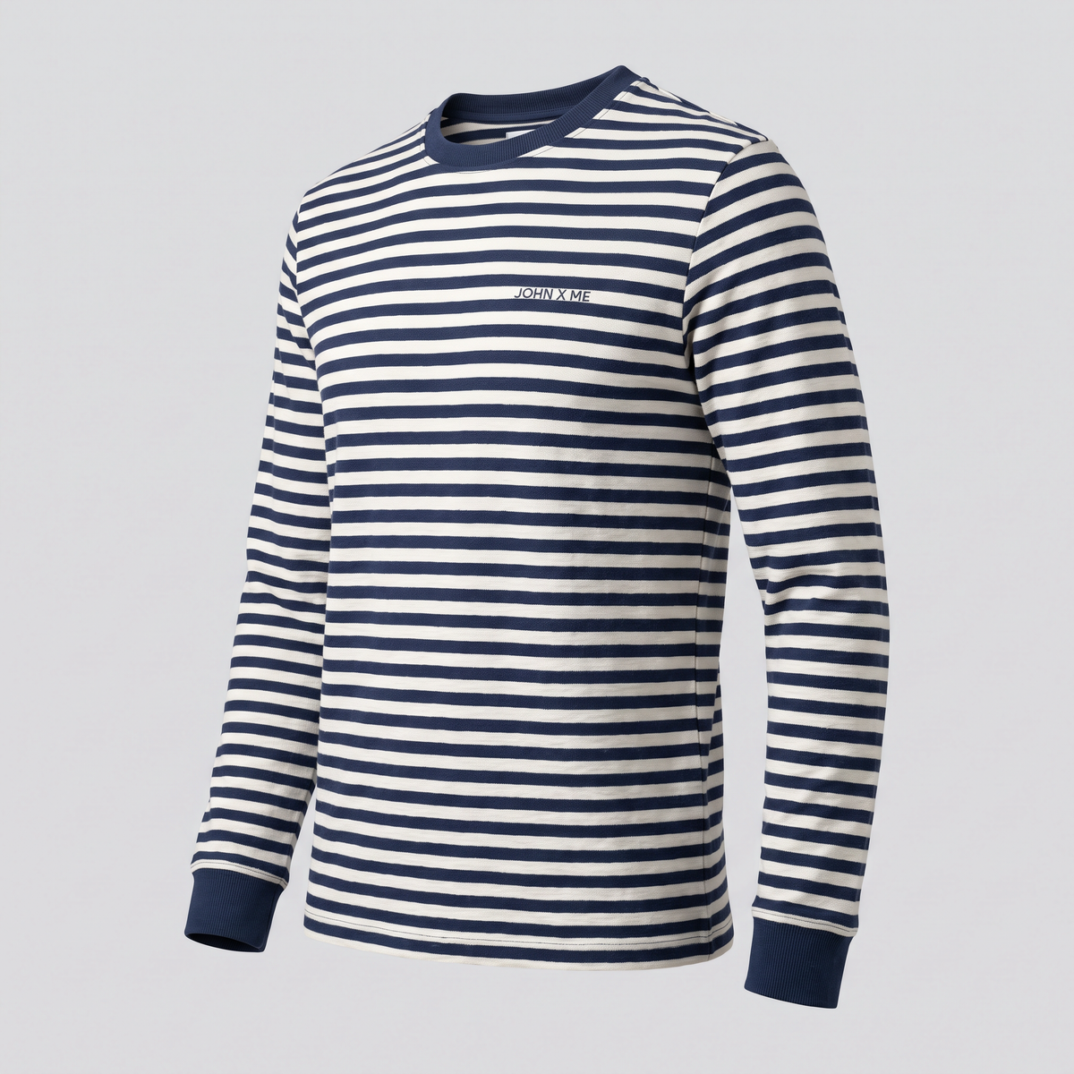 T-shirt jacquard rayé, marine, vue de trois-quarts — John x Me