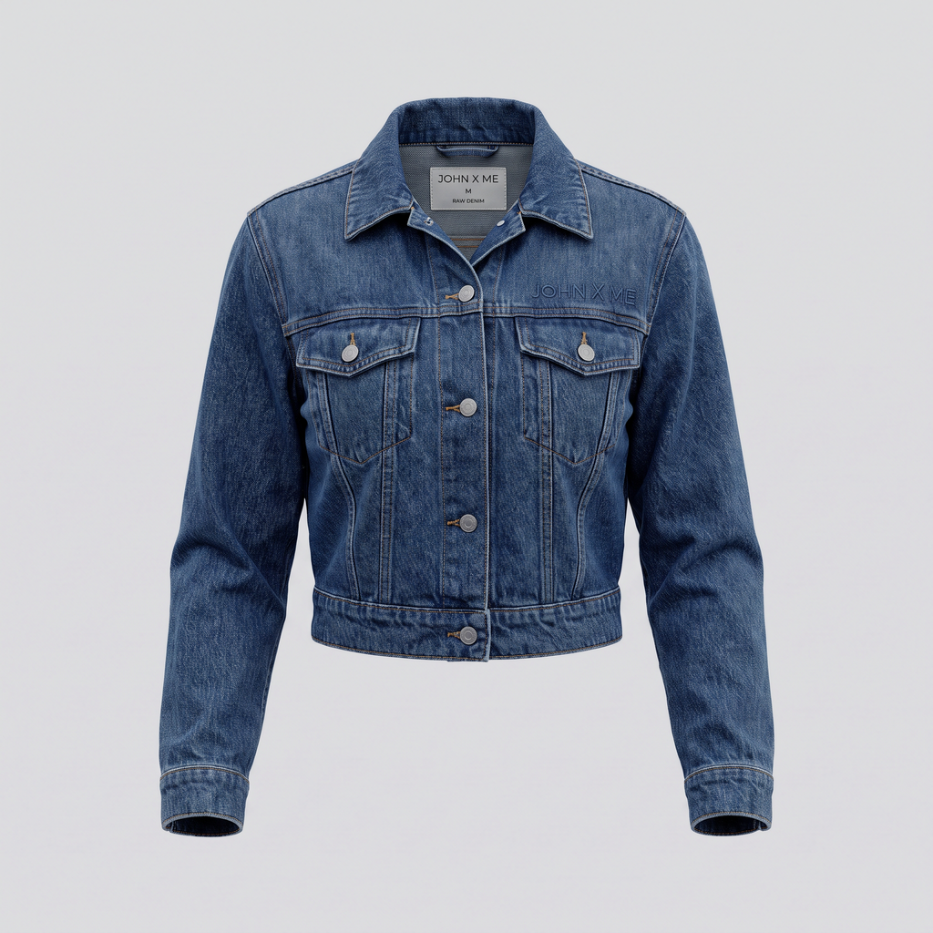 Veste courte en jean, indigo, vue de face — John x Me